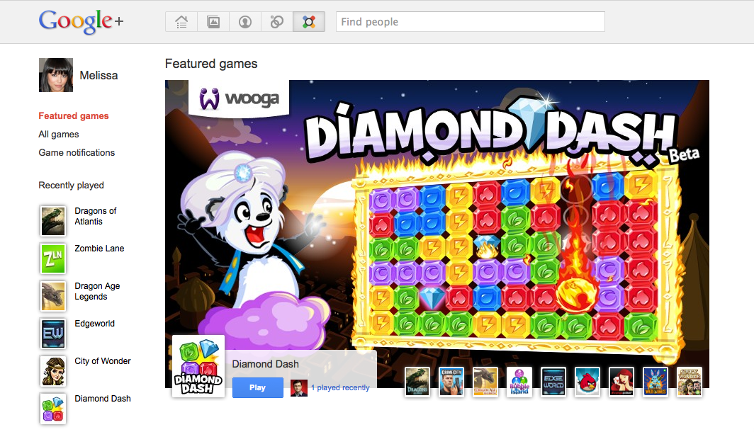 Google Games homepage