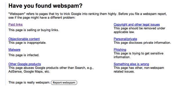 Google Spam Report
