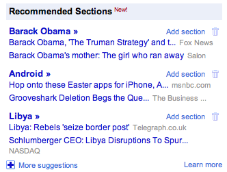 Google News - Recommended Sections