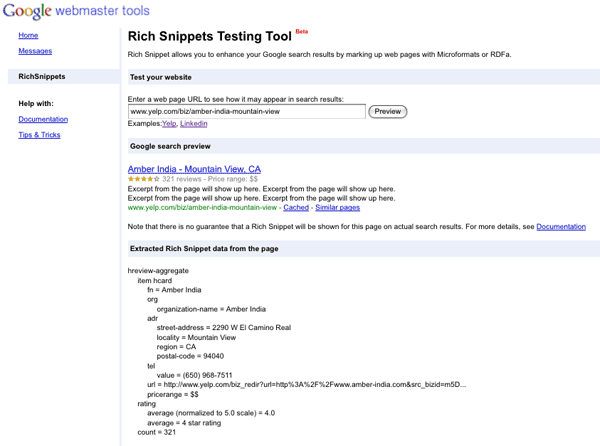 google rich snippets testing tool