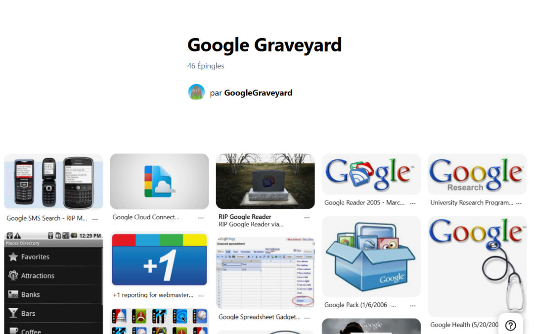 Les cimetières de produits Google et Microsoft sur Pinterest