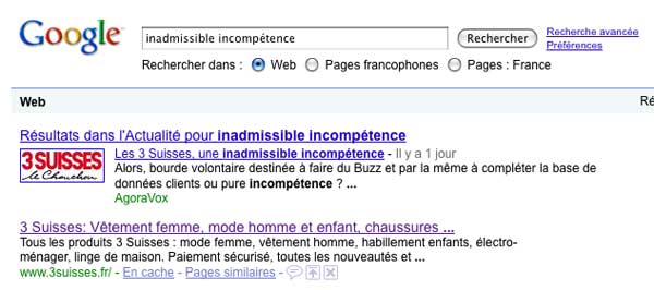 Google Bombing 3 Suisses