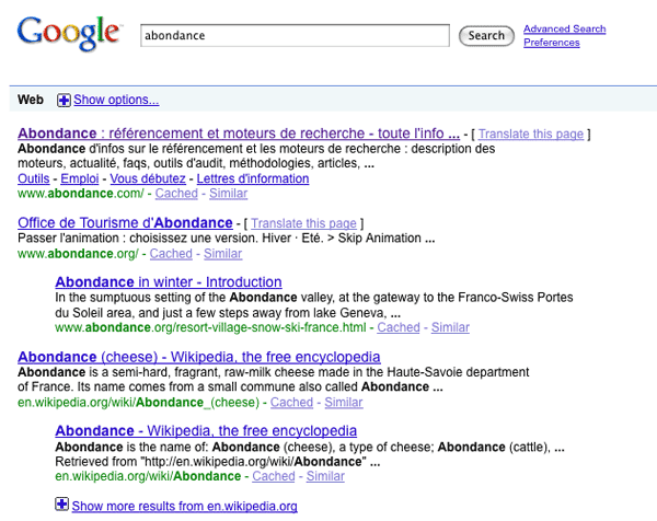 abondance sur Google