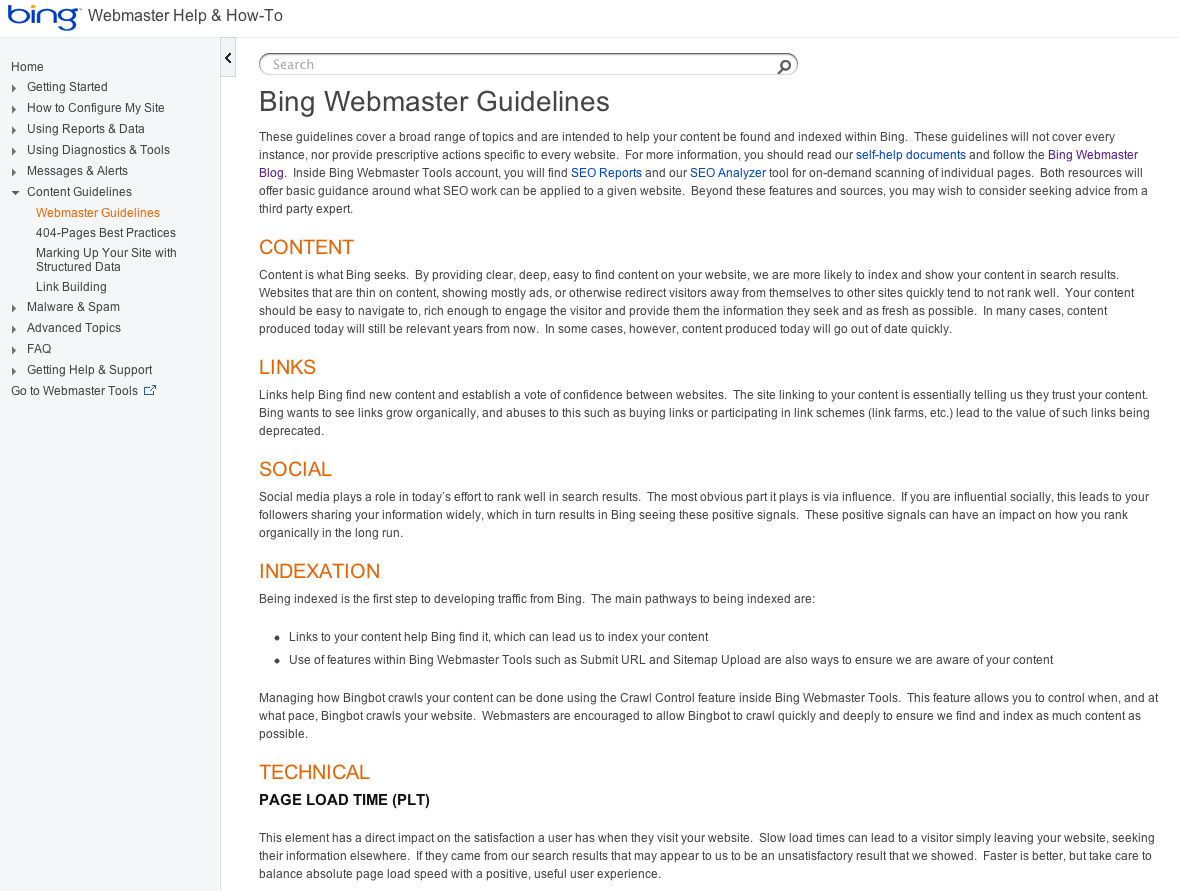 Bing Webmaster Guidelines