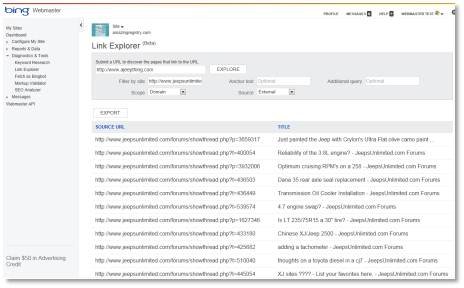Bing Webmaster Tools Link Explorer