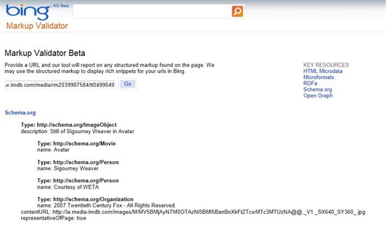Bing Webmaster Tools Markup Validator
