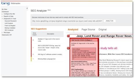 Bing Webmaster Tools SEO Analyzer 