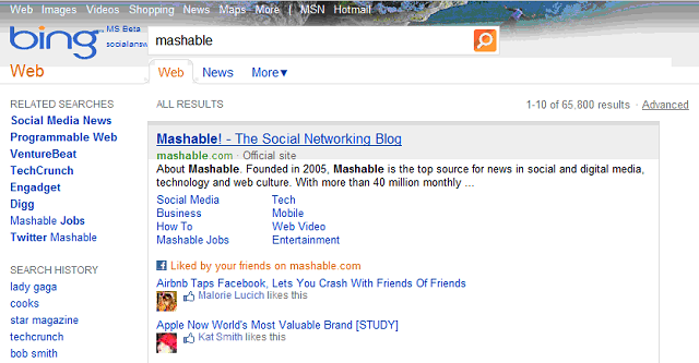 Bing Facebook