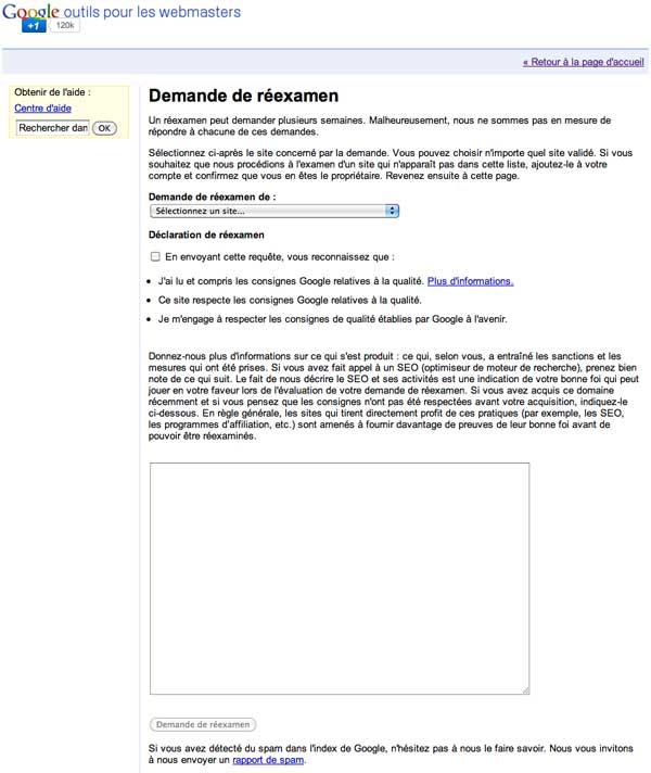 Formulaire de reconsideration Google