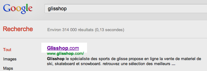 Glisshop SERP Google