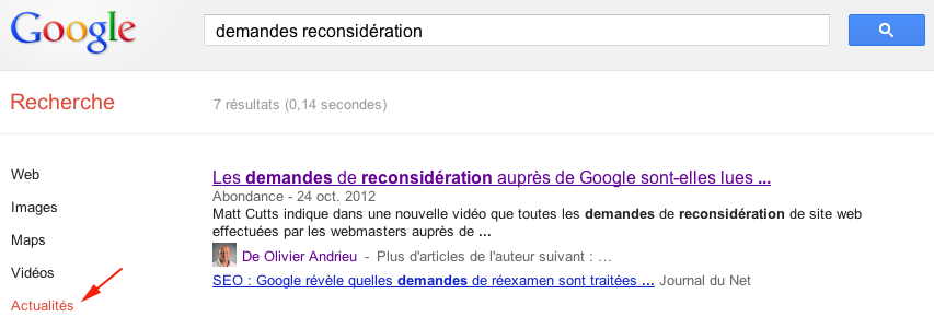 Google News demandes reconsideration