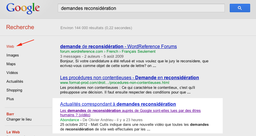 Google News demandes reconsideration