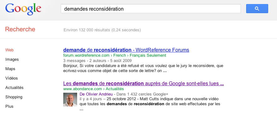 Google News demandes reconsideration