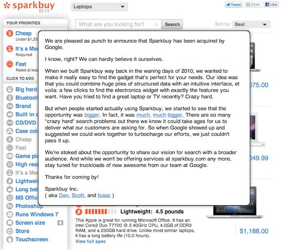 Google rachete Sparkbuy