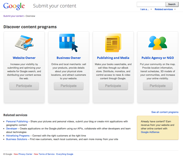 Google Submit Your Content