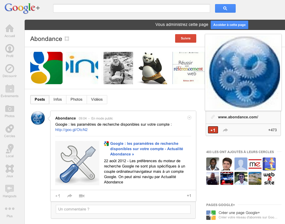 page google+ abondance