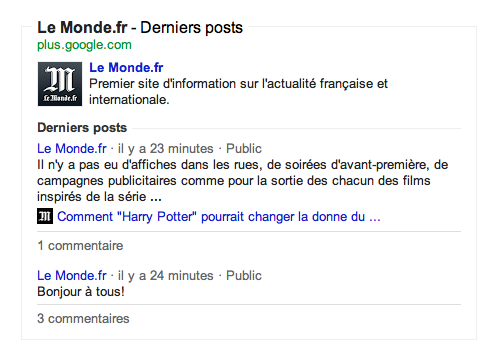 Google Plus dans les SERP