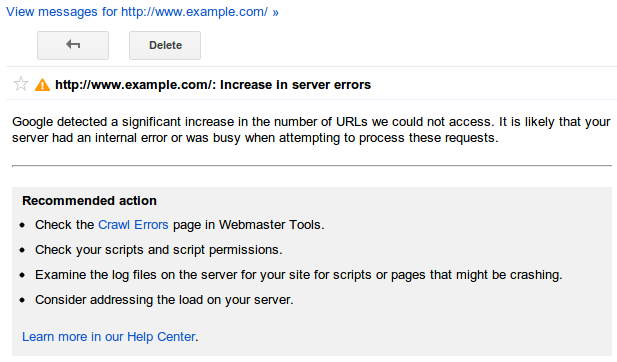 Google Webmaster Tools site error