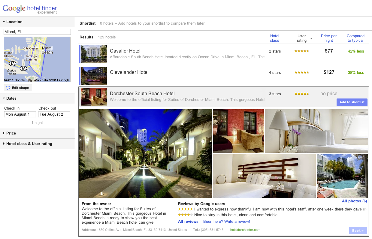 Google Hotel Finder