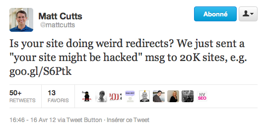 Matt Cutts tweet malware
