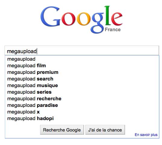 Google Suggest Megaupload