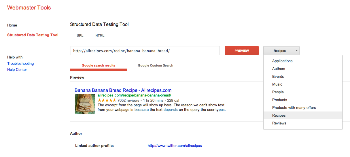 google test rich snippets