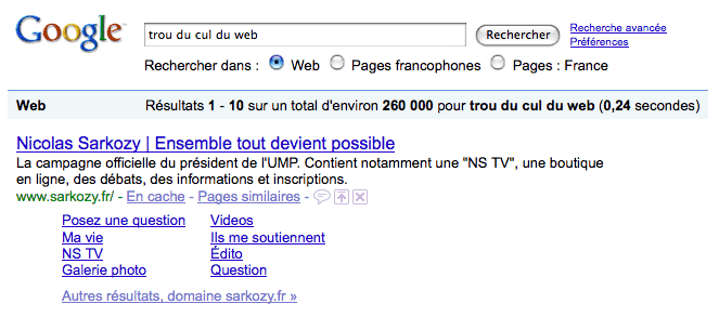 requete trou du cul du web sur google