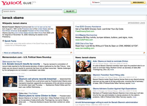 Yahoo! Glue Barack Obama