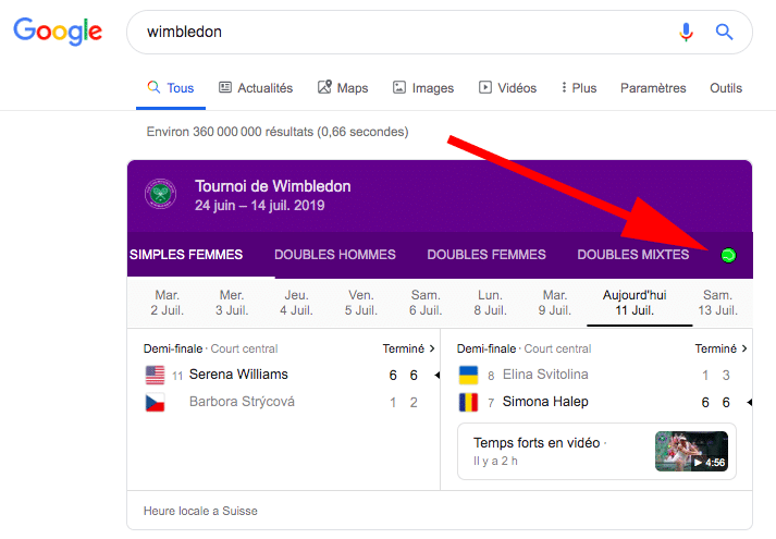 Easter egg Google Wimbledon - balle verte