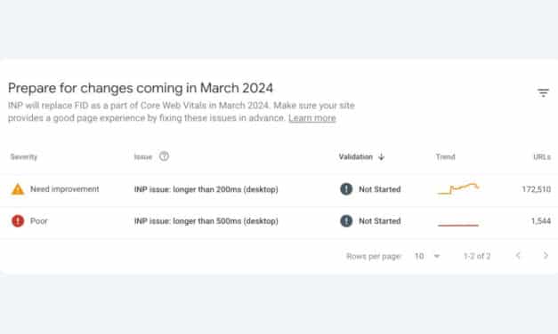 Google ajoute l’INP au rapport Core Web Vitals dans la Search Console