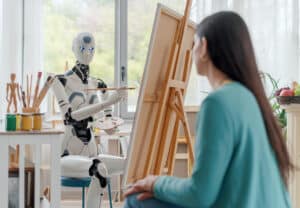 Robot créatif en train de peindre