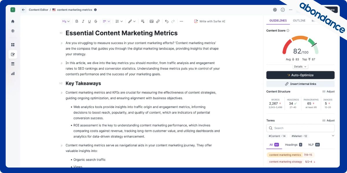 Visuel de la fonctionnalité content editor de Surfer SEO