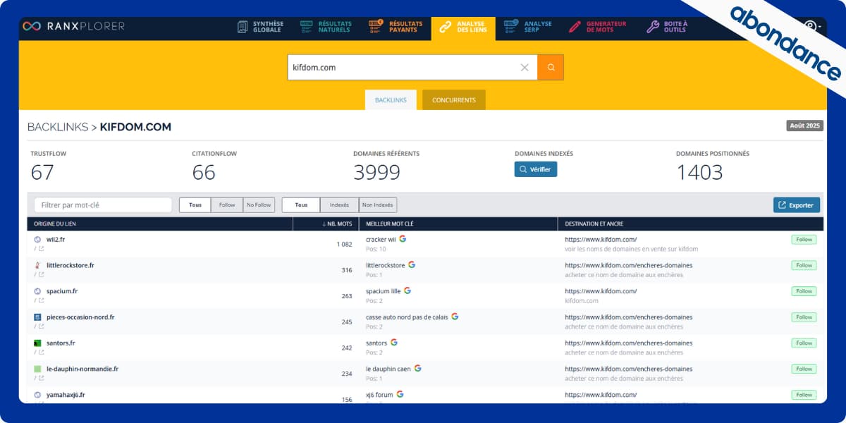 Fonctionnalité backlinks Ranxplorer Fonctionnalité backlinks Ranxplorer