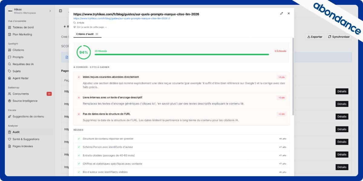 Audit de lisibilité IA - Hikoo