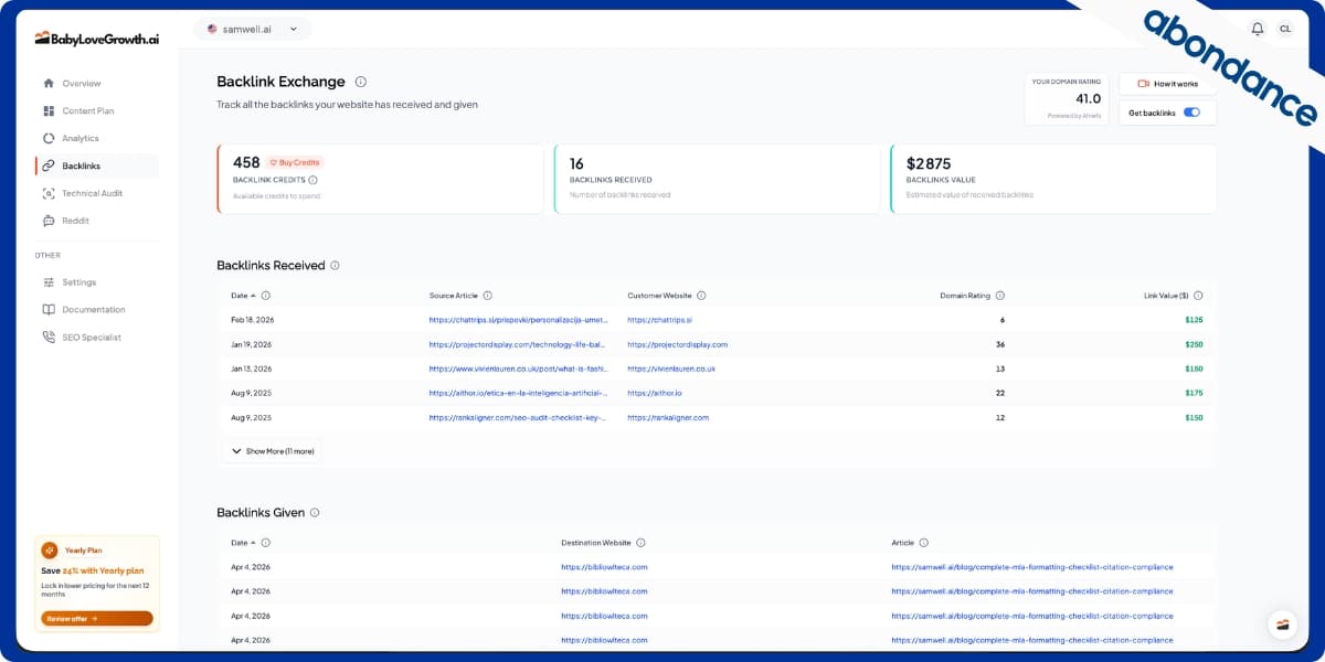 Réseau de backlinks automatisé - BabyLoveGrowth