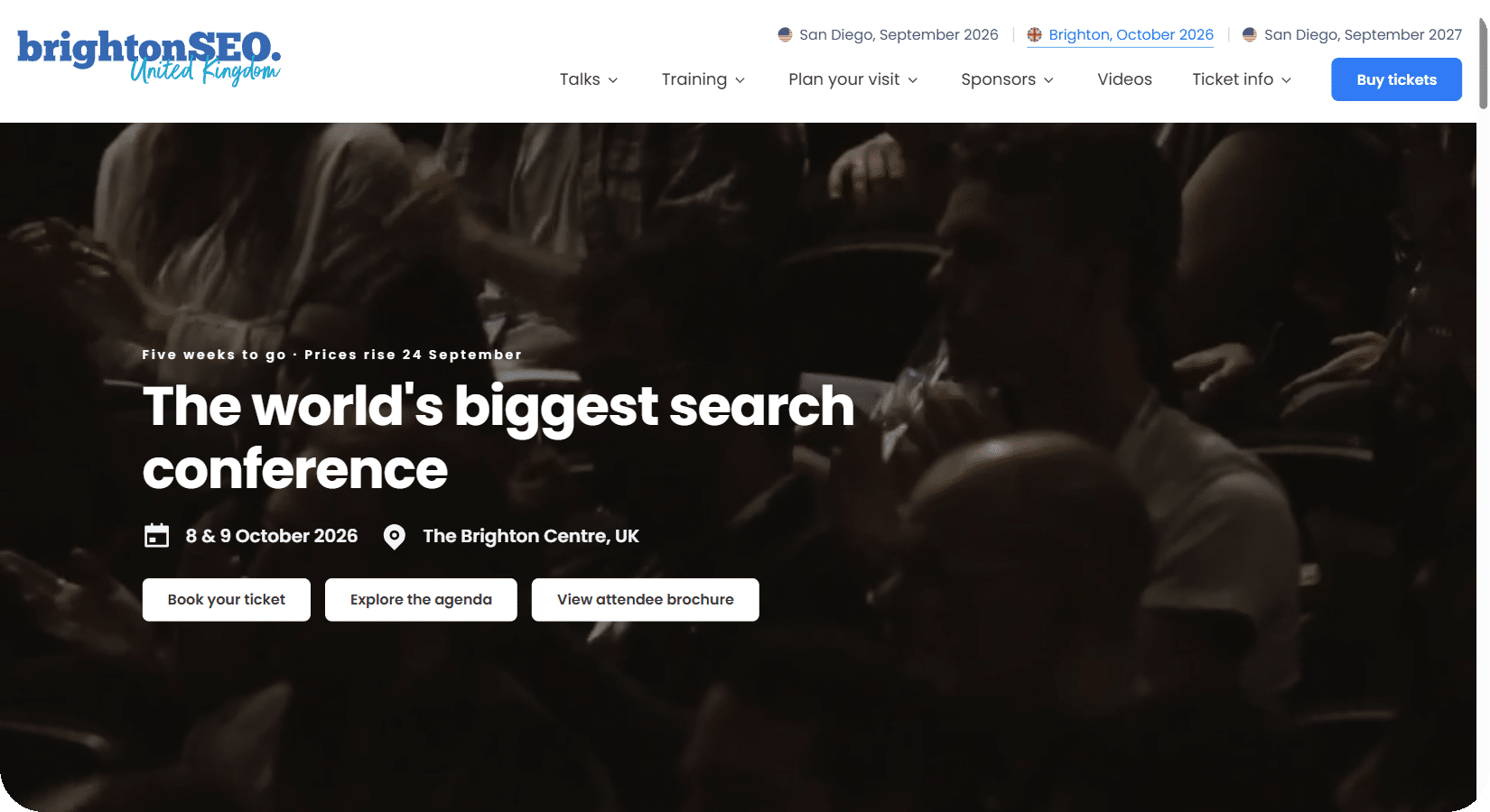 brightonSEO octobre 2026 : page d'accueil du site officiel