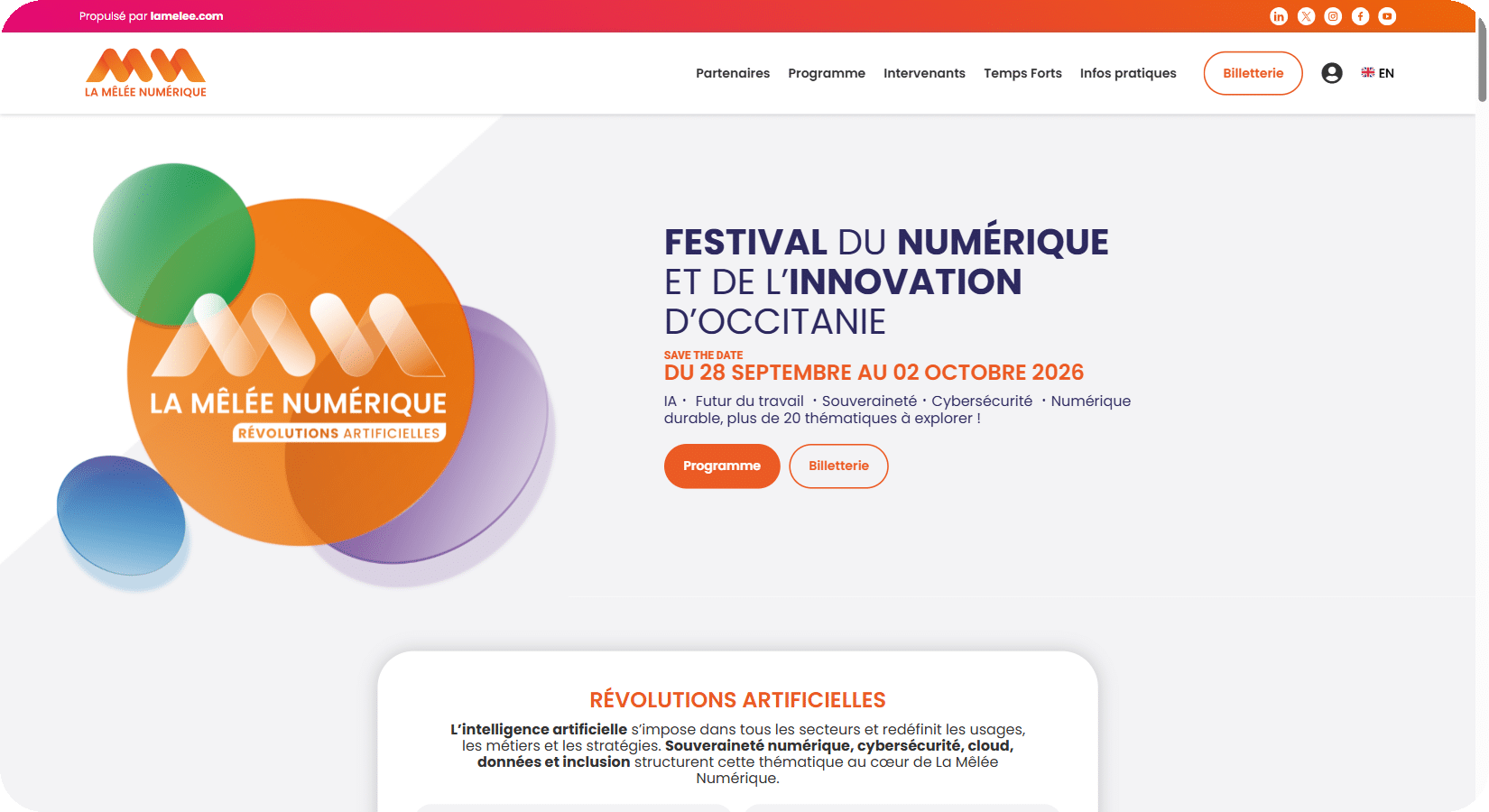 La Mêlée Numérique 2026 : page d'accueil du site officiel