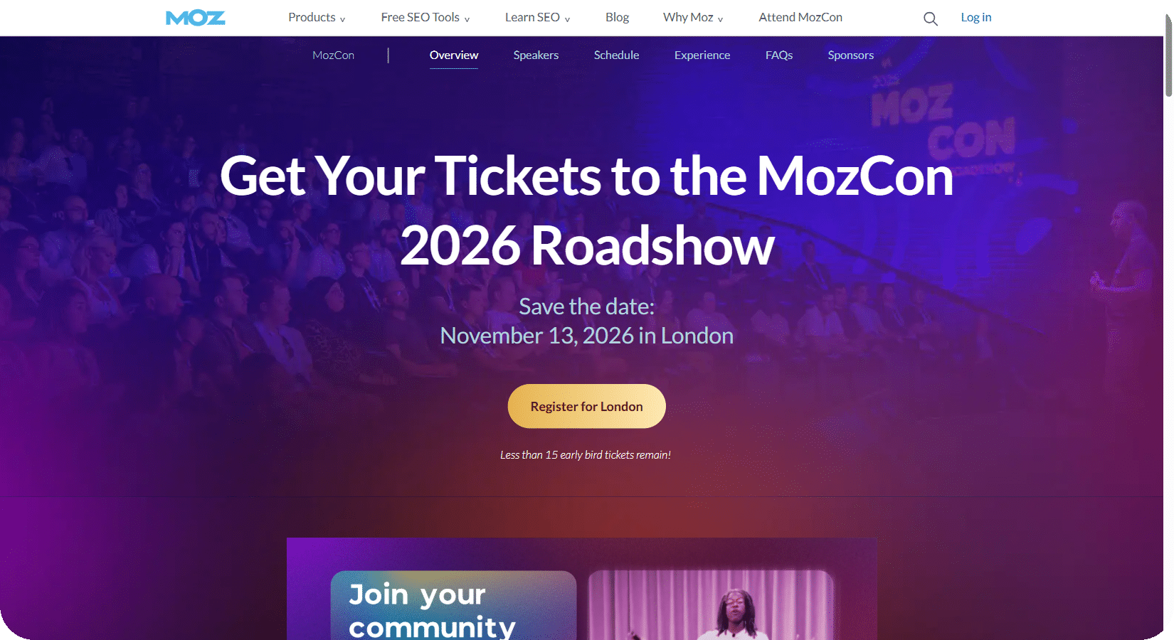 MozCon 2026 : page d'accueil du site officiel