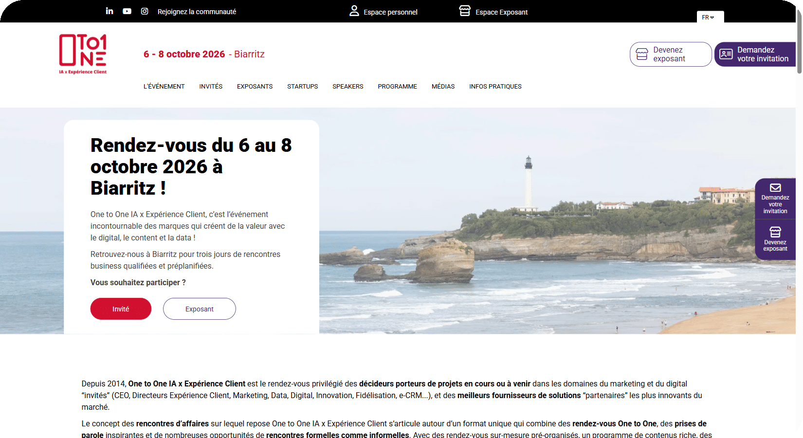 One to One IA x Expérience Client 2026 : page d'accueil du site officiel