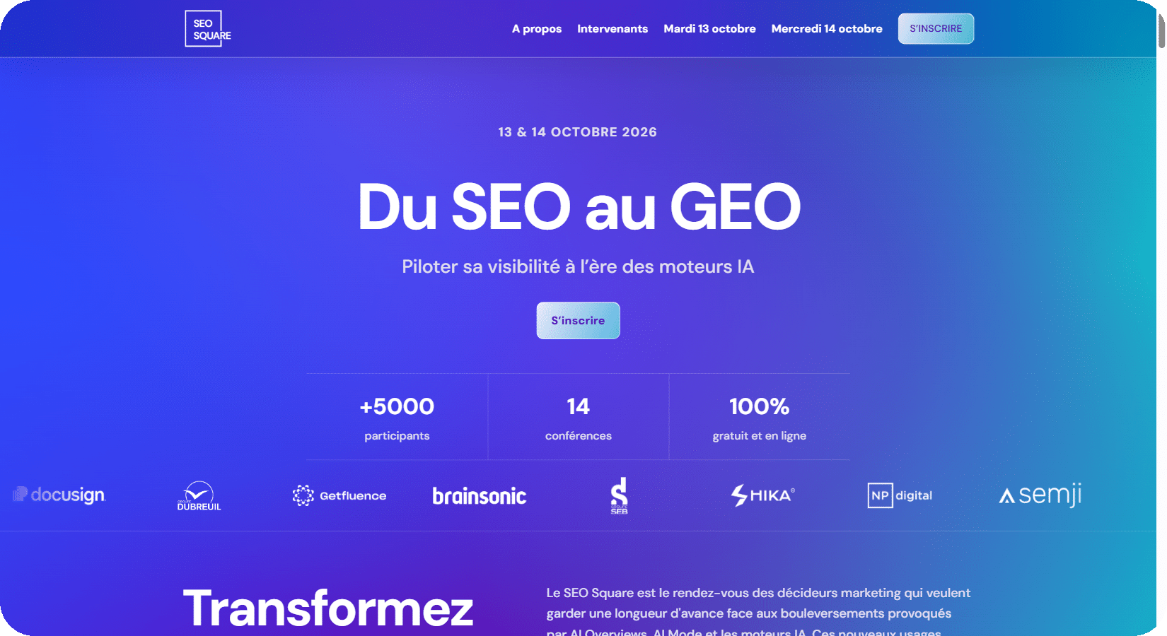 SEO Square 2026 : page d'accueil du site officiel