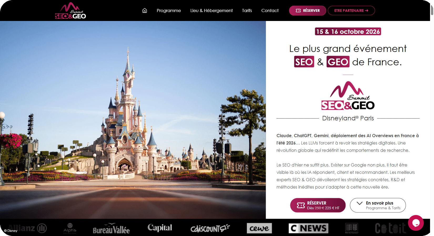 SEO & GEO Summit 2026 Disneyland® Paris : page d'accueil du site officiel