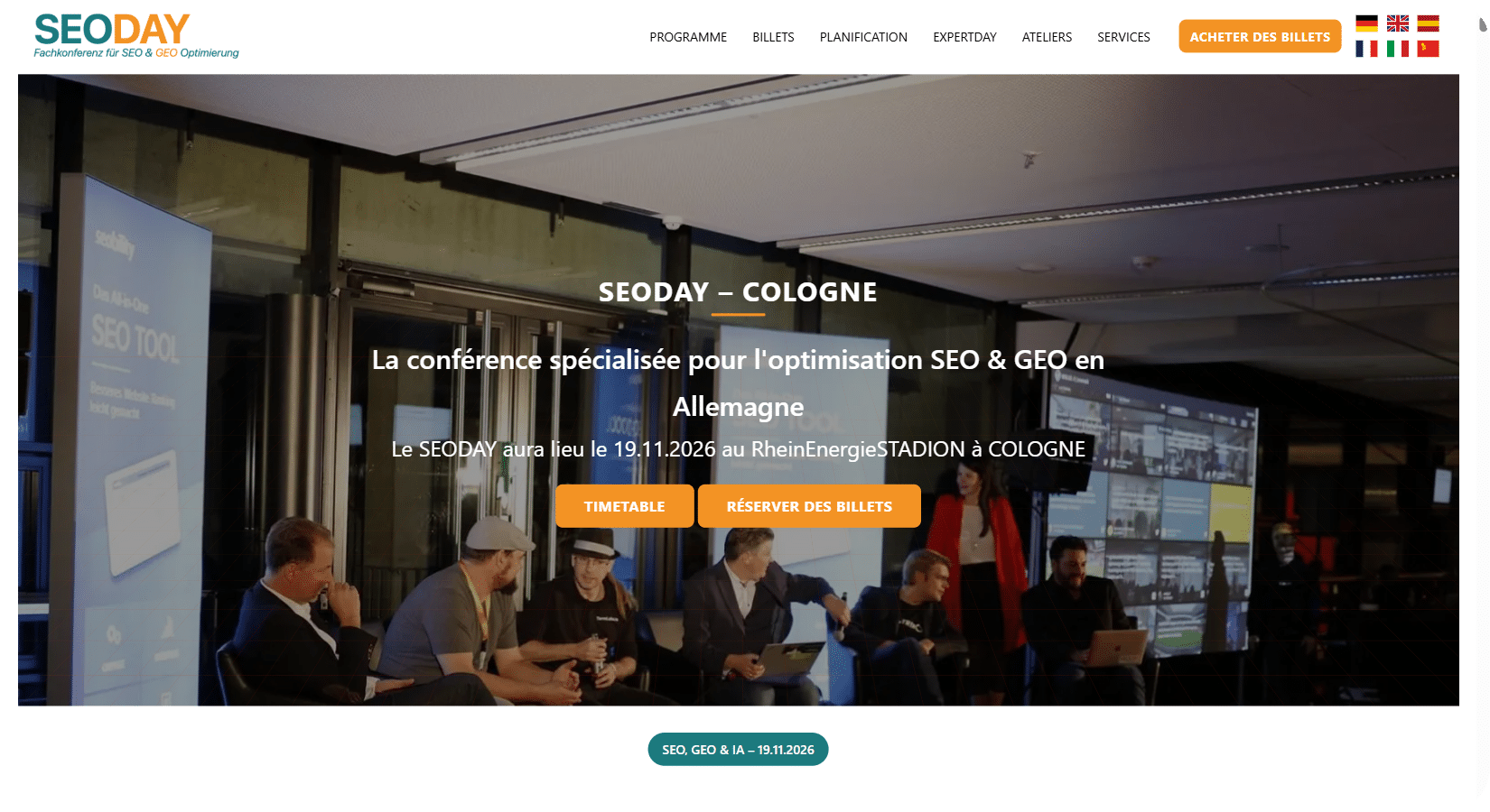 SEODAY Cologne 2026 : page d'accueil du site officiel