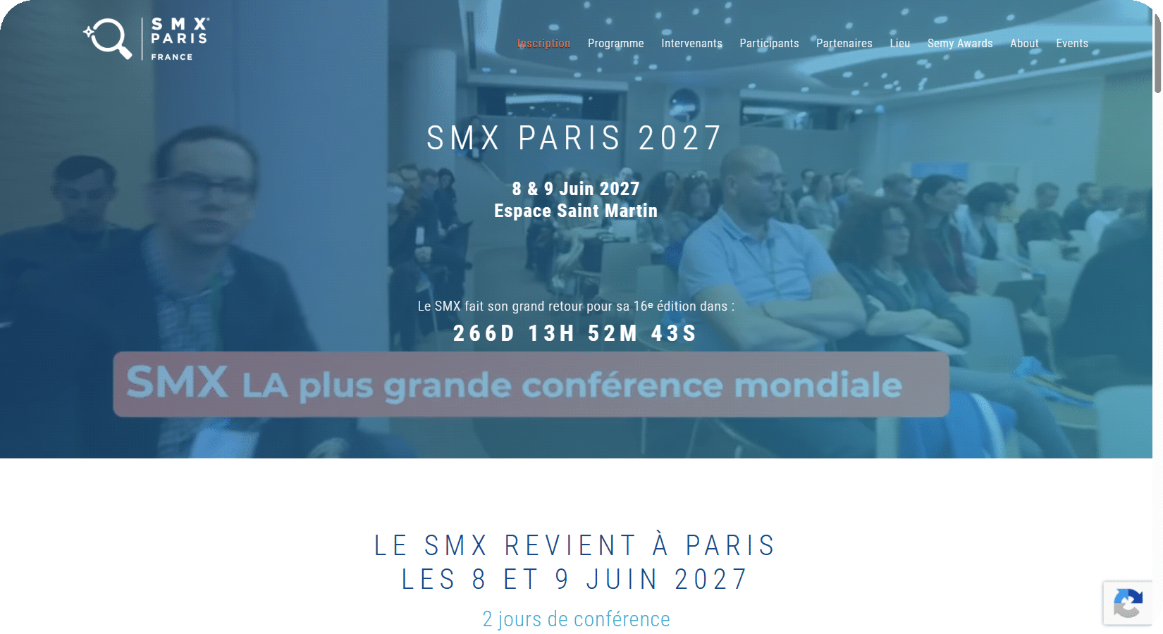 SMX Paris 2027 : page d'accueil du site officiel