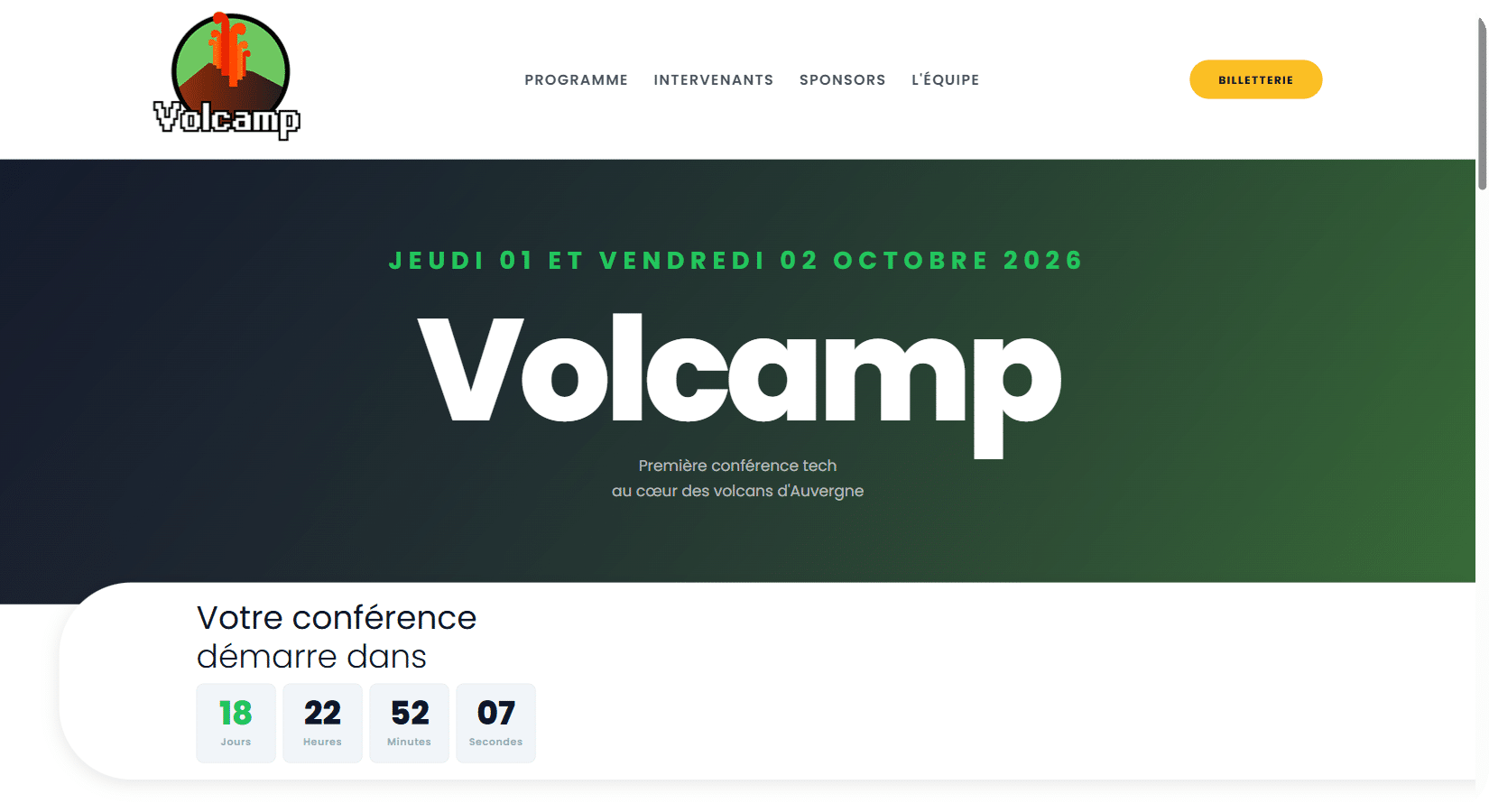 Volcamp 2026 : page d'accueil du site officiel