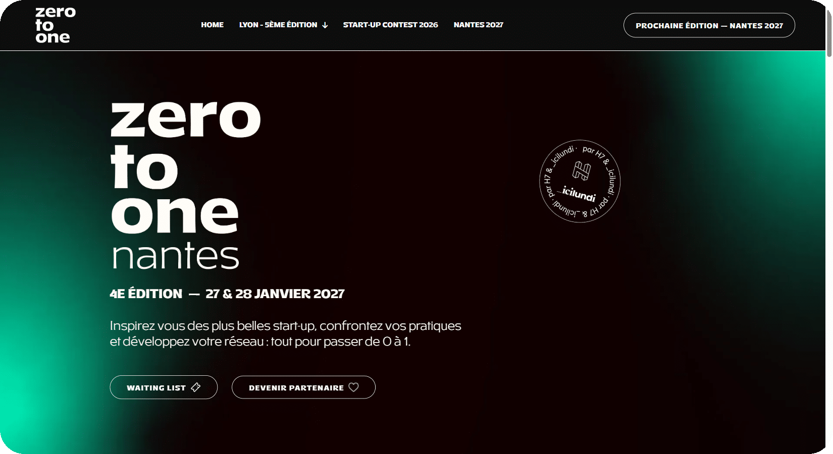 Zero to One Nantes 2027 : page d'accueil du site officiel