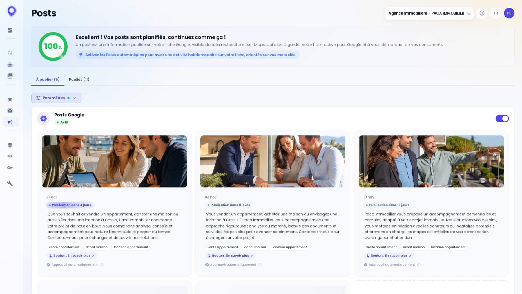 Génération et programmation de posts Google - Leadmia